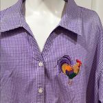 Las Olas Purple Gingham Button Down Shirt with Rooster Embroidery Photo 1