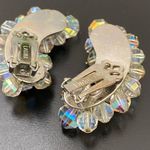 Vintage 50’s LAGUNA Faceted AB Crystal Aurora Borealis Crawler Clip On Earrings White Photo 6