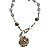 1 Decade Rosary Beaded Bracelet Rose Charm Heart Mary Portrait Christian Silver Photo 6