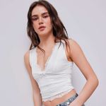 Cider Women's S Lace Tank Top Crop White Plunge Neck Y2K Coastal Romantic NWT Photo 4