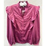 CALLIGRAPHIE | Ruffle Trim Satin Blouse Magenta Pink Victorian Style NWT Medium Photo 0