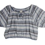 Madewell  Shirt Women Medium Blue White Striped Jacquard Keyhole Crop Top Cottage Photo 0