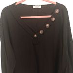 Zenana  Buttoned Long Sleeve Blouse Black Top Vneck Lightweight Waffle Plus Sz 2X Photo 7