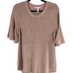 Isaac Mizrahi  Live! Womens Sweater Short Sleeve Ruffle Ribbed Knit Brown M Photo 0