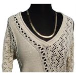 Cache Peek A Boo Metallic Kissed Knit Double V Tie Back Silk Blend Top NWT $118 Photo 3
