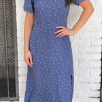 Loft  Blue and white polka dot cottage midi dress with side slits sz 6 Photo 1