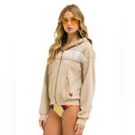 Aviator Nation NWT  5 Stripe Relaxed Zip Hoodie Sand/White Grey size small Photo 3