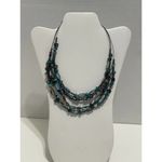None Layered Beaded Gemstone Statement Necklace Turquoise Color Beads Blue Gunmetal Photo 10
