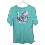 Delta Pro Weight Red White Blue Graphic Print LOVE America Teal T-Shirt Sz L Photo 0