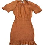 Adelyn Rae NWOT orange smocked eyelet mini dress shimmer metallic Photo 0