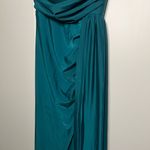 Faeriesty Teal Off the Shoulder High Slit Evening Gown Blue Photo 3