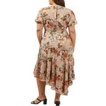 Sugar Lips Harbin Floral Balboa Asymmetrical Hem Midi Dress size 2X Puff Sleeves Photo 1