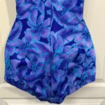 Maxine of Hollywood Vintage  Blue Teal Florals Swimsuit Size 12 EUC #1483 Photo 2