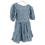 Mille Aneli Blue & Green Block Print Puff Sleeve Mini Dress Size XS Photo 9