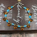 Y2K Handmade Amber Glass & Turquoise Beaded Bracelet (Vintage Beads) 8.25” Orange Photo 5