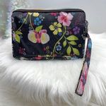 Floral Print Small Purse or Makeup Cosmetic Wristlet 3 Black Photo 0