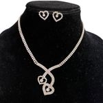 Heart Diamond Necklace Earrings Wedding Prom Set NEW Silver Photo 0