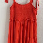 ZARA Bloggers Favorite Smocked Tiered Poplin Maxi Dress Summer Red Orange Small Photo 2