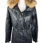 SAM New York Black Coated Cotton Puffer Parka Fur Trim Hood Jacket XS Cozy Luxe Photo 0