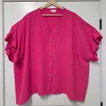 ODDY Plus Pink Blouse Size 2xl 3xl Ruffle Sleeve Button Up Oversized Preppy Rave Photo 6