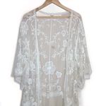 POL Floral Lace Kimono Duster Cardigan Sheer Cream Boho Medium Large Photo 1