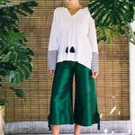 Rhode Resort Lotta high-waist wide leg tassel cropped blue silk pants size small Photo 1