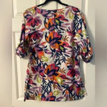 Dana Buchman ‎ Women's Floral Cotton Button down Tunic Roll Tab Sleeves Size S Photo 1