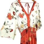 Farm Rio Kiera Kimono Maxi Dress Orange and White Floral Small Photo 4