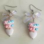 Pastel Heart and Bow Earrings Pink Photo 0