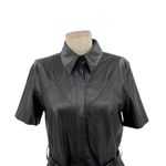Nanushka Roberta Black Faux Leather Mini Shirt Dress Western Size Medium Photo 3