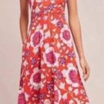 Anthropologie Maeve Cleary Dress Floral Mock Neck Jersey Orange Red Size Small Photo 0