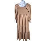 Khaki Boho Festival Maxi Dress Square Neck Ruffle Hem Size Large Tan Photo 10