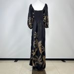 Farm Rio NWOT  Maxi Dress Size S Black Print Puff Sleeves Plant Short Sleeve Photo 8