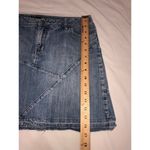 Noir Denim Mini Skirt Size 8 Patchwork Raw Hem Blue Front Pockets Boho Festival Photo 4