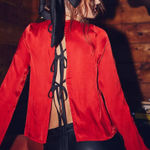 Free People NWT Arabella Satin Rubies Red Tie Back Blouse Sz XS Party Going Out Photo 0