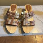 Naturalizer  Athina Sandals Women Size 9 Brown Wood‎ Soles Slip-On Slide T-Strap Photo 1