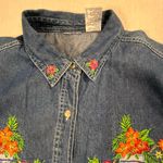 Vintage Denim Embroidered Floral Cottagecore Shirt Short Sleeve Button Women 18W Blue Size XL Photo 4