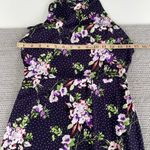 EXPRESS  Dark Purple Floral Polka Dot Print Tie Back Backless Maxi Dress Size XS Photo 13