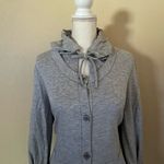 St. John Gray Cardigan Button Up Sz M Sequin Hooded Jacket Embellished Trim Photo 3