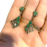 STERLING SILVER 925 LATCH BACK GENUINE EMERALD W/MULTI COLOR SAPPHIRE EARRINGS Green Photo 3