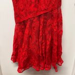 Three Floor  Split Tease Dress Red Black Floral Lace Midi Cutout Sheer Hem Size 4 Photo 5