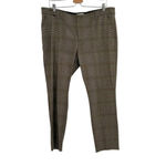 Anthropologie The Essential Slim Trouser Pants Cropped Plaid Brown Tan Size 14 Photo 2