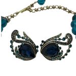 Heidi Daus Turquoise Green Gold Crystal Statement Necklace & Earring Set Peacock Blue Photo 7