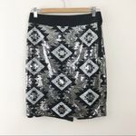 The Limited  Black Silver metallic Y2K sequin Aztec Western High Waist Pencil Skirt 2 Photo 0