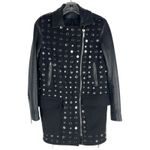 Nour Hammour Shearling Leather Studded Long Jacket Coat Black Size 36/ XS Photo 5