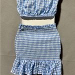 Mable Blue Gingham Smocked Ruffle Two Piece Set Crop Top Mini Skirt Size Medium Photo 6