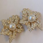 Kenneth Jay Lane Gold Tone Rhinestone & Faux Pearl Clip On Earrings Photo 1