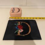 Floral Initial D Makeup Pouch and Jewelry Case Black Photo 3