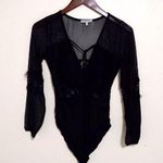 Charlotte Russe  S Long Sleeved Black Eyelash Lace Trimmed Body Suit Photo 0