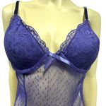 Vintage Blue Violet Lace Mesh Ruffled Spag Strap Padded Slip Dress Chemise M Purple Size M Photo 1